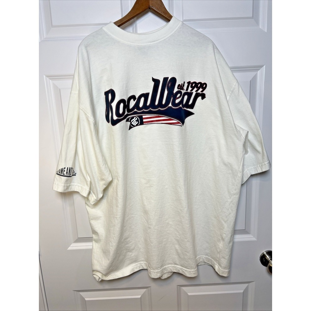 Rocawear 3XL White Heavyweight T‑Shirt Spellout Logo Fame Glory 1999 Streetwear
